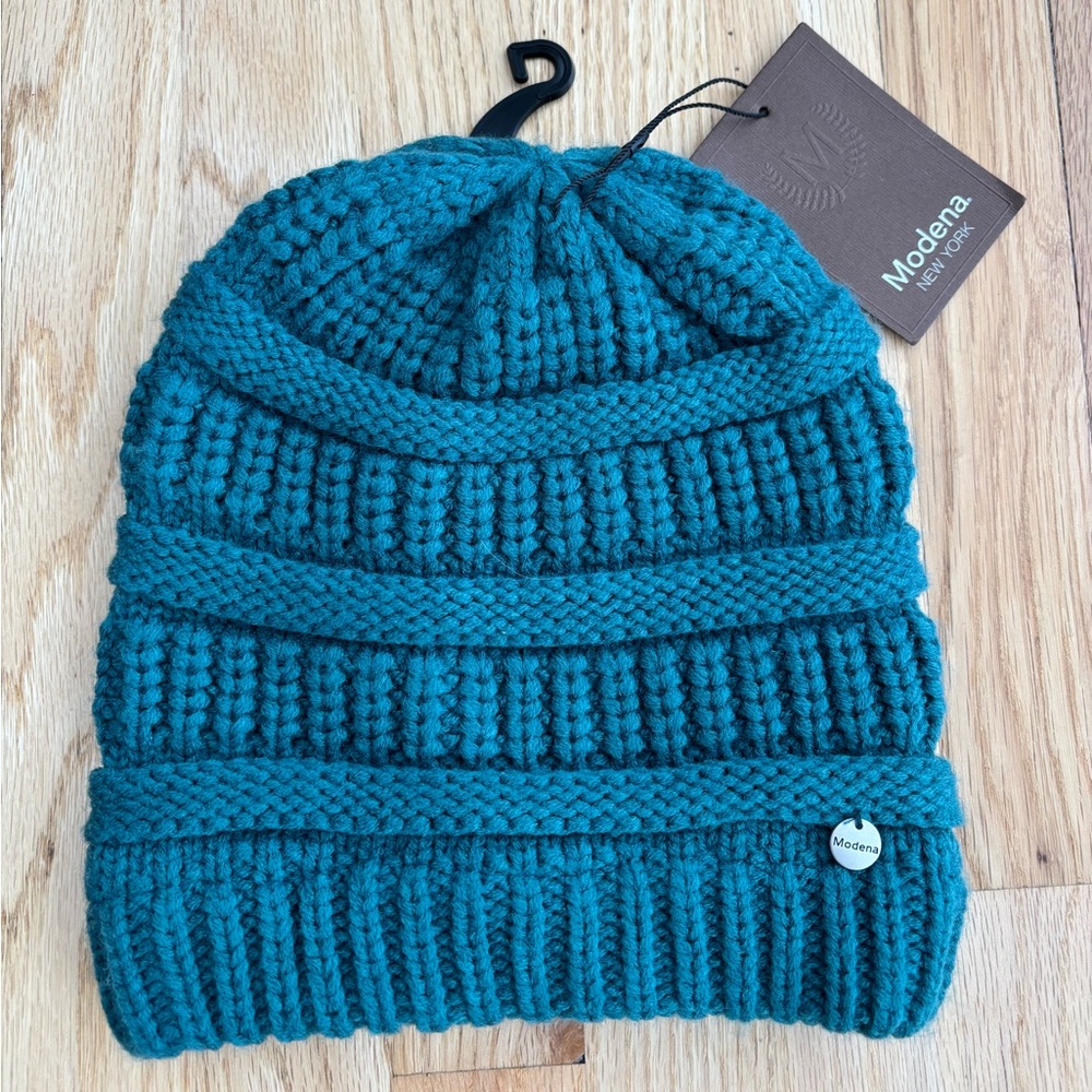 Modena Teal Warm Crochet Knit Beanie Hat for Women